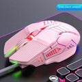 Wired mouse 6D colourful luminous mute version in black, white, and pink with USB cable