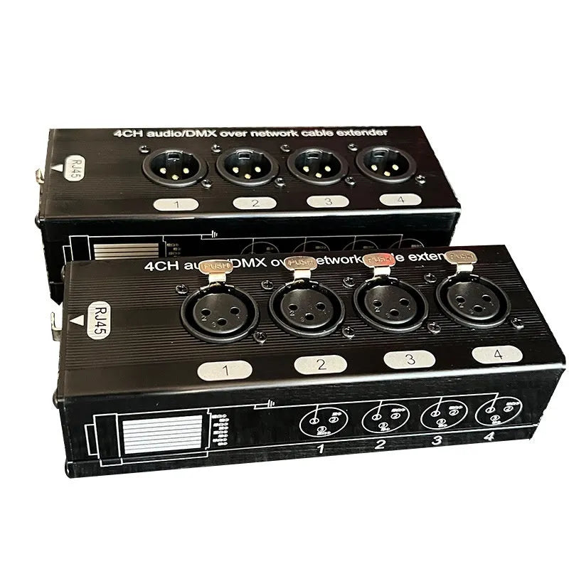 4-way Carnon network cable extender with four XLR ports and Ethercon connection, aluminium alloy shell, 300m range