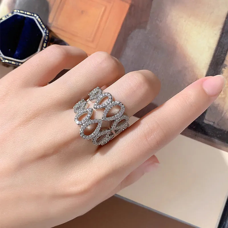 Gold plated copper ring with hexagon cubic zirconia inlay, women's ring size 8