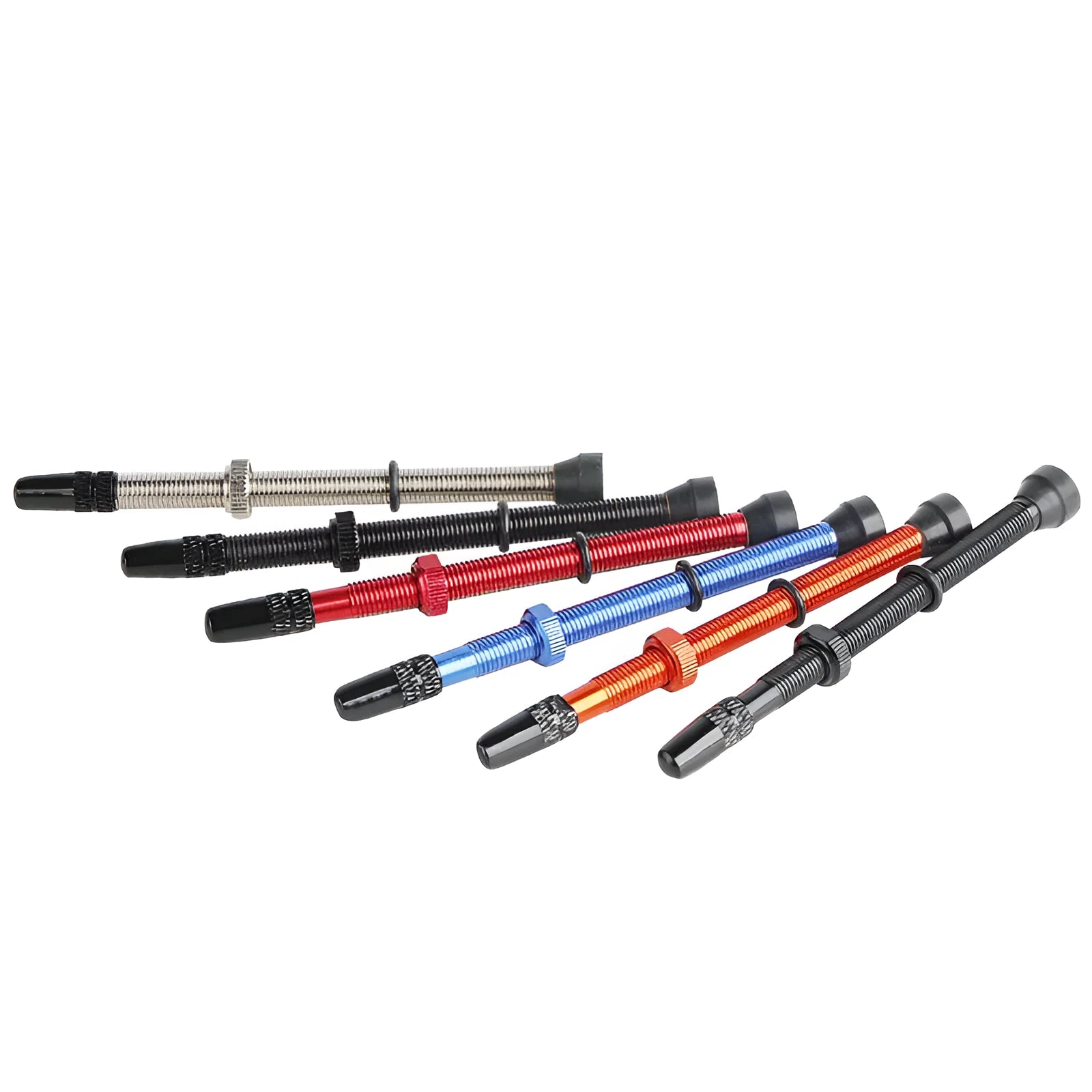 Aluminium alloy bicycle inner tube valve core in black 40mm with transparent washers