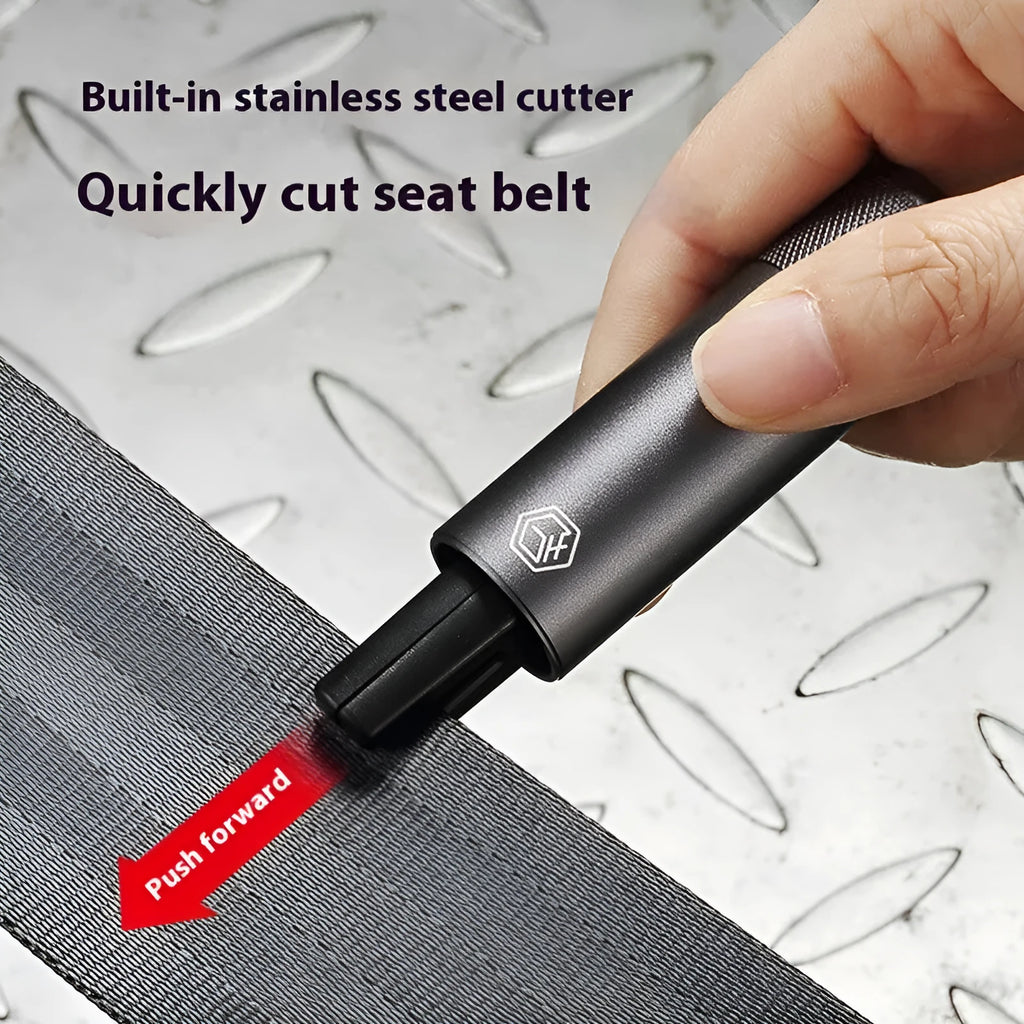 Gun grey aluminium safety hammer with window breaker and seatbelt cutter on 3M rubber mount