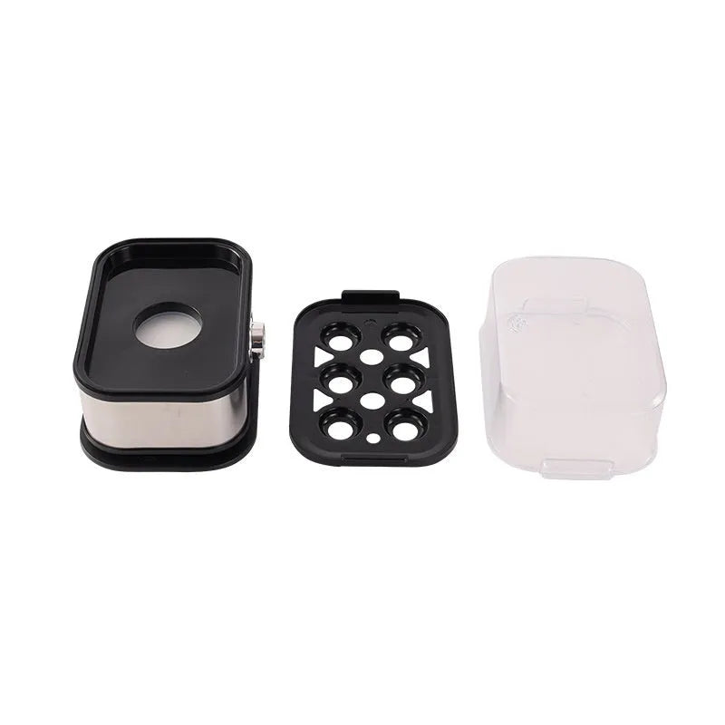 Black stainless steel portable egg boiler with car adapter plug for travel cooking
