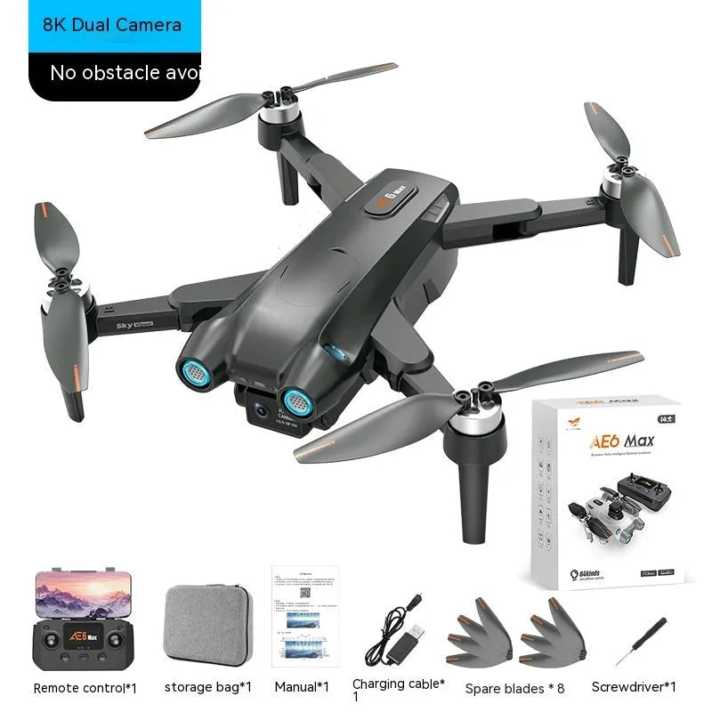 8K HD aerial photography drone with GPS brushless motor, optical flow dual camera, foldable design in black