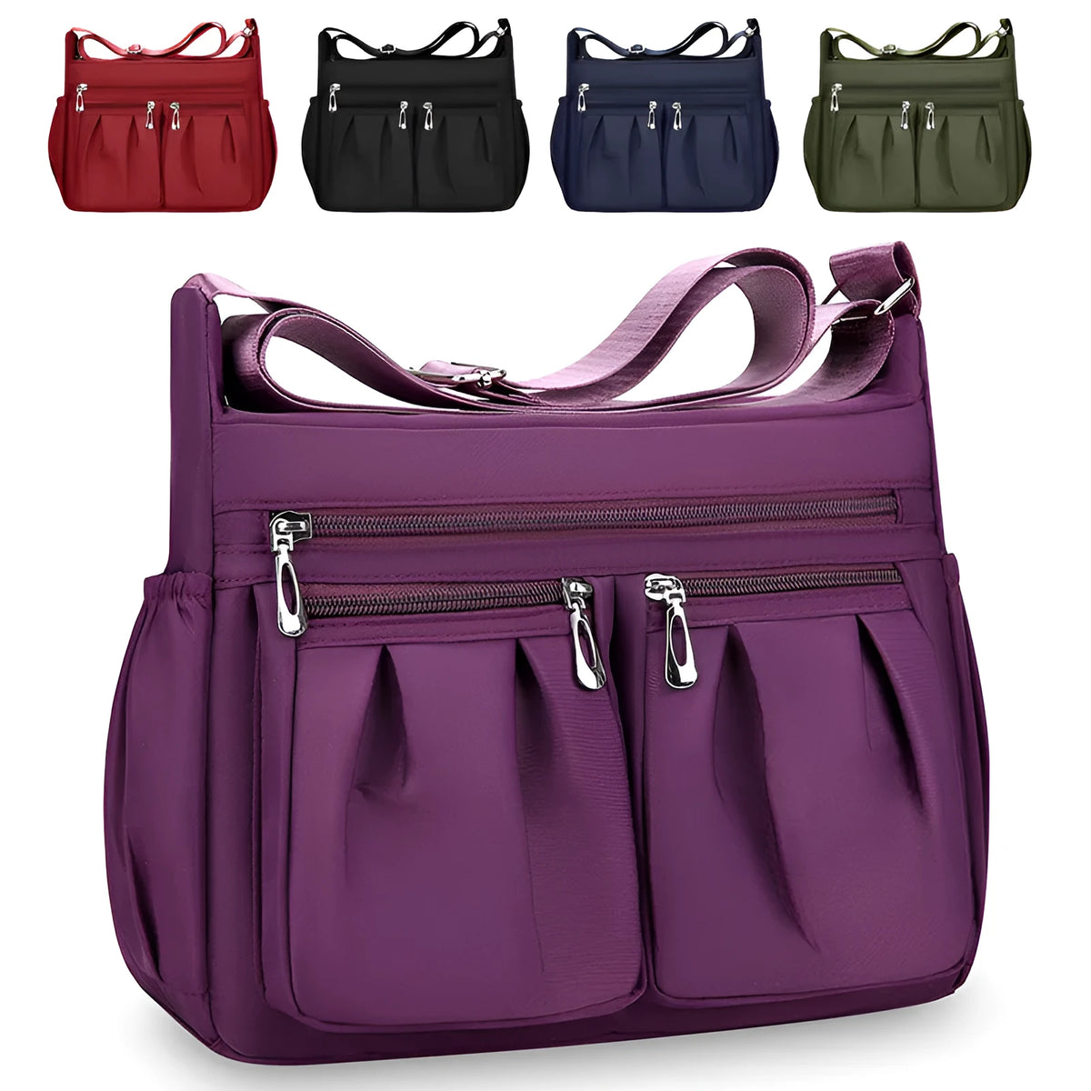 Large capacity canvas crossbody bag for women, horizontal square shape, single strap, available in five colours