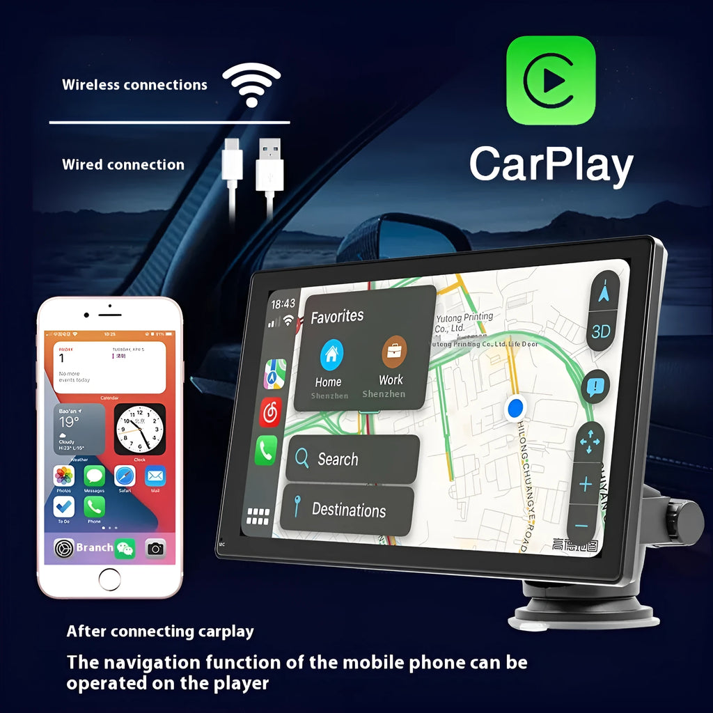 9-inch black portable Carplay central control unit with navigation and WiFi for vehicles