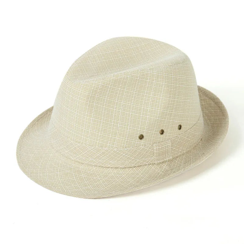 Traditional men's fedora hat with thickened construction in suit material or linen options