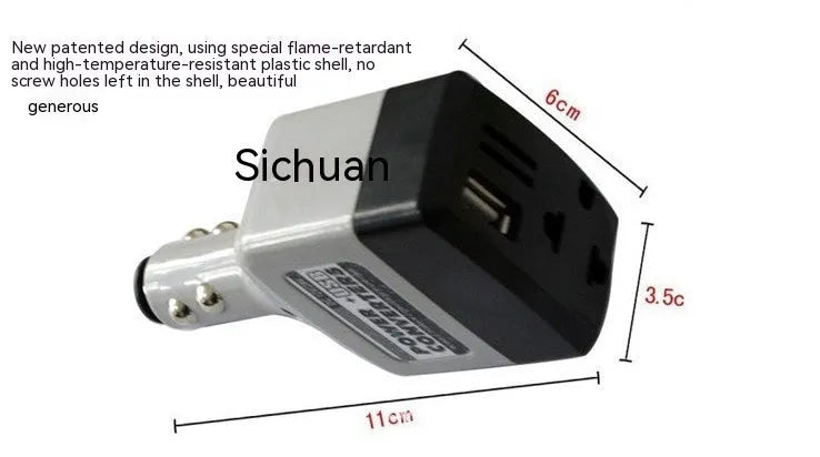 Car power adapter converts cigarette lighter to 220V USB charging with wireless capability