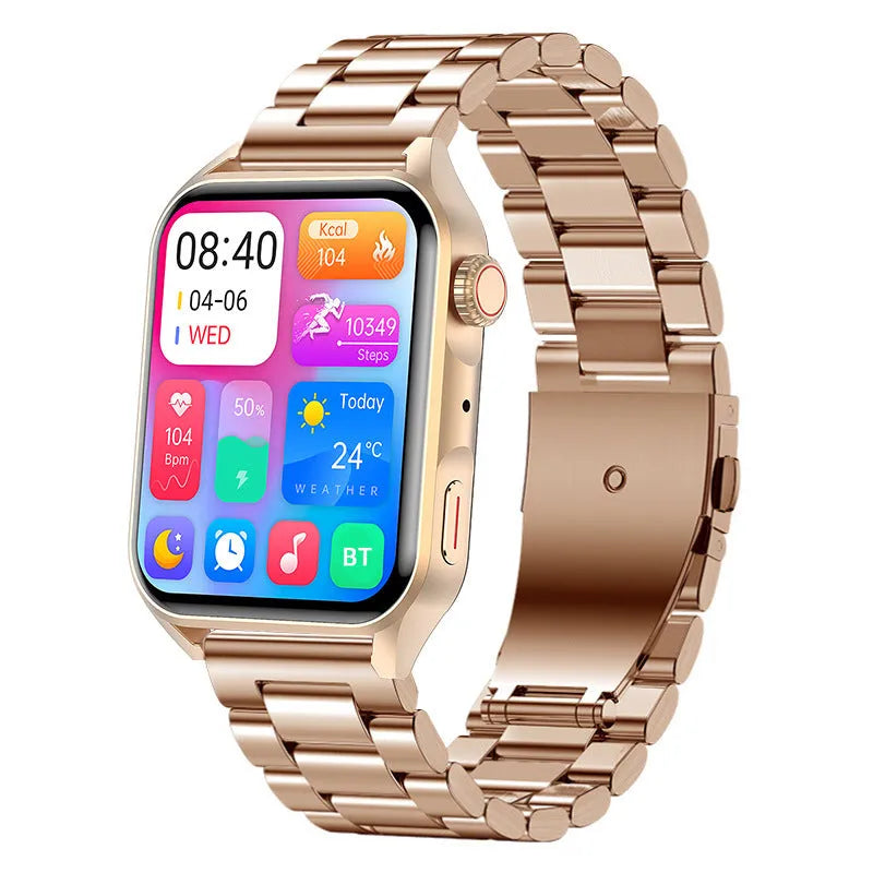 Smart watch with 1.8-inch AMOLED screen, NFC, and silicone strap in three colour options