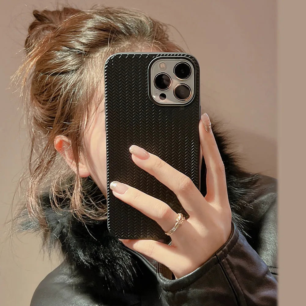 Knitted solid TPU phone case for Apple iPhone in black sweater colour