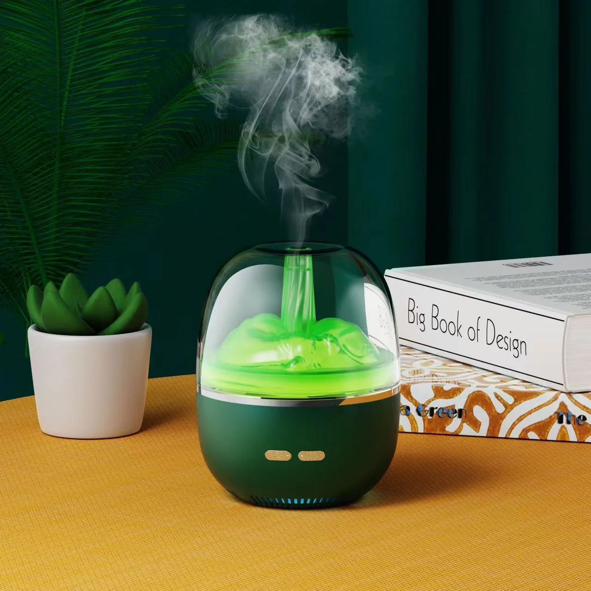 Ultrasonic aromatherapy humidifier with colourful gradient light, USB powered, 120x120x151mm, in green or white
