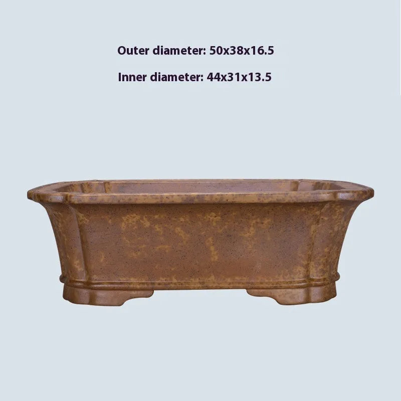Purple sand rectangular segment mud flowerpot with hand-changed double pumping angles