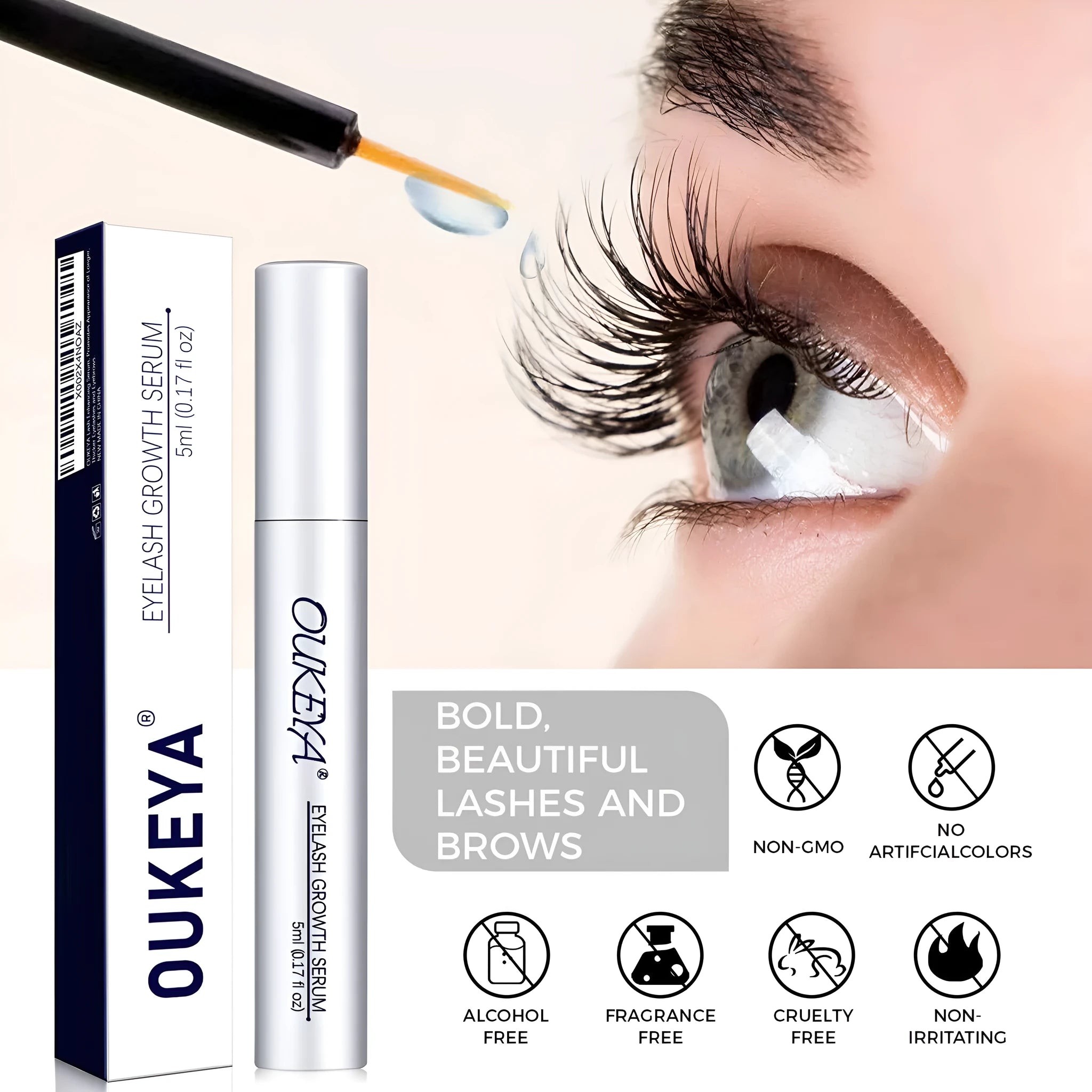 Silver packaged 5ml eyelash growth essence bottle for gentle eyelash repair and care
