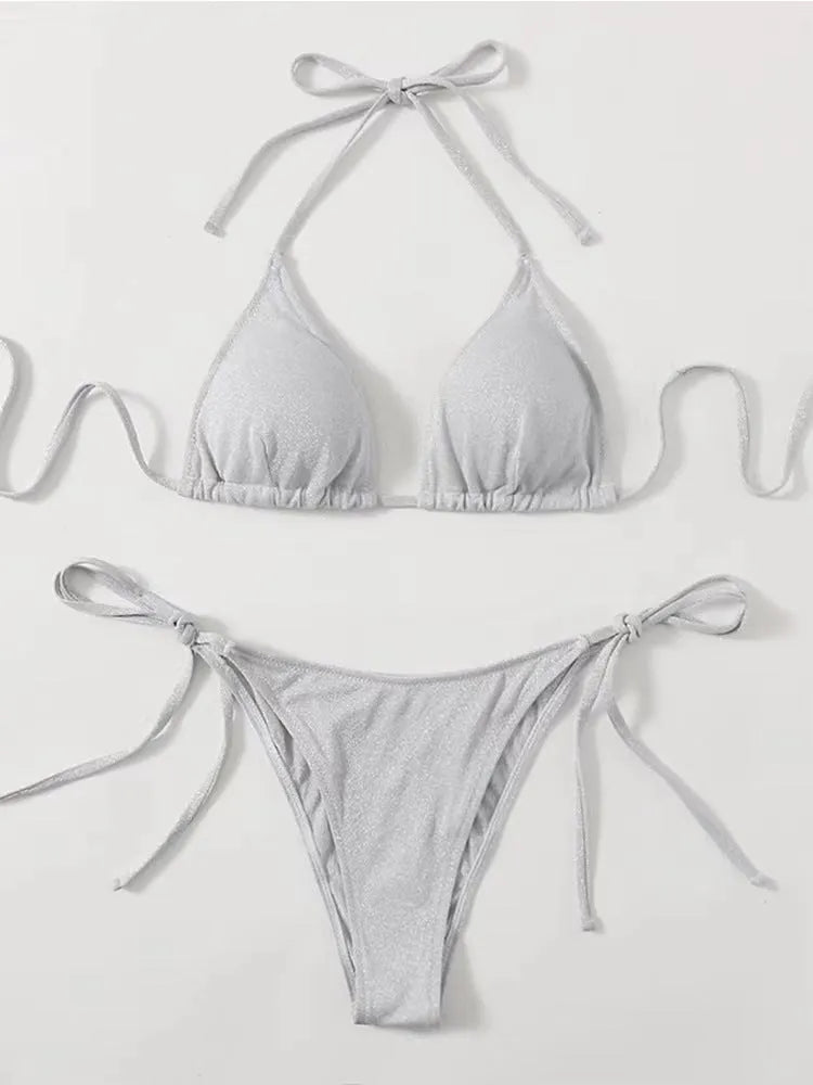 Women's split bandage style bikini swimsuit in multiple colours with briefs bottoms