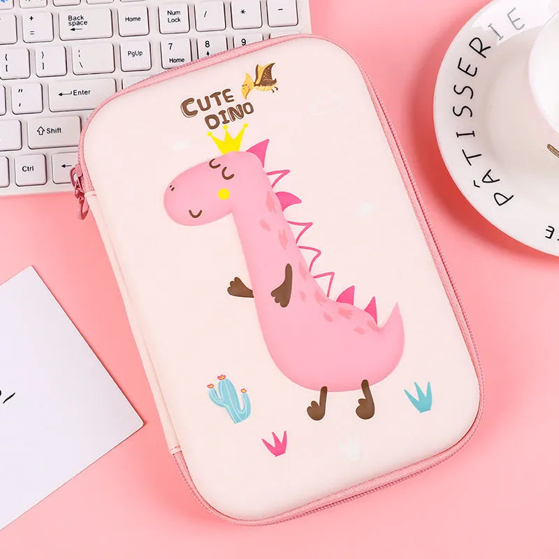 Square canvas pencil case with cartoon anime design, zip closure, and large storage capacity.