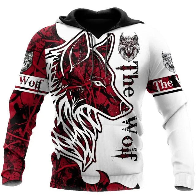 Men's animal print polyester pullover hoodie with long sleeves and round neck in street trend style