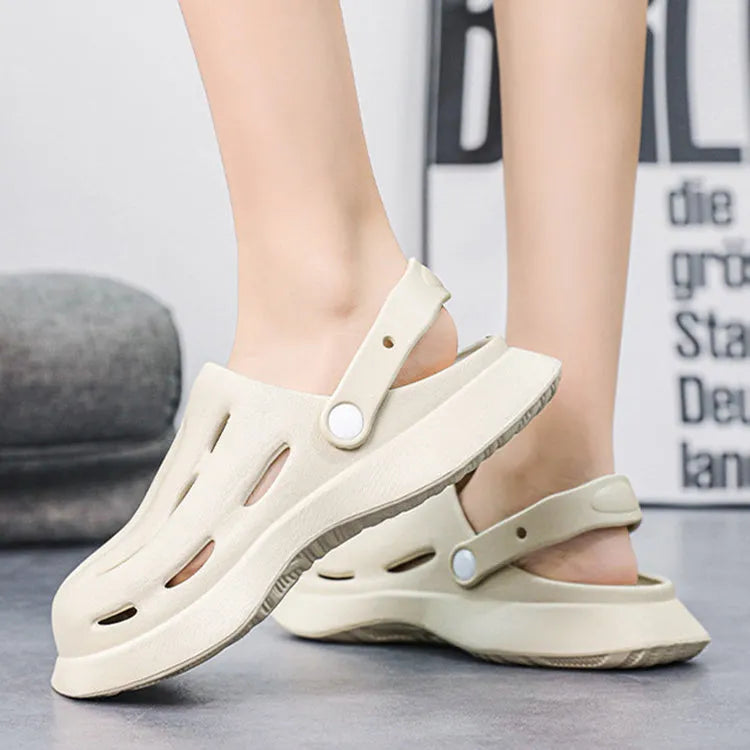 Beige EVA ankle-wrap clogs for garden and beach non-slip summer wear