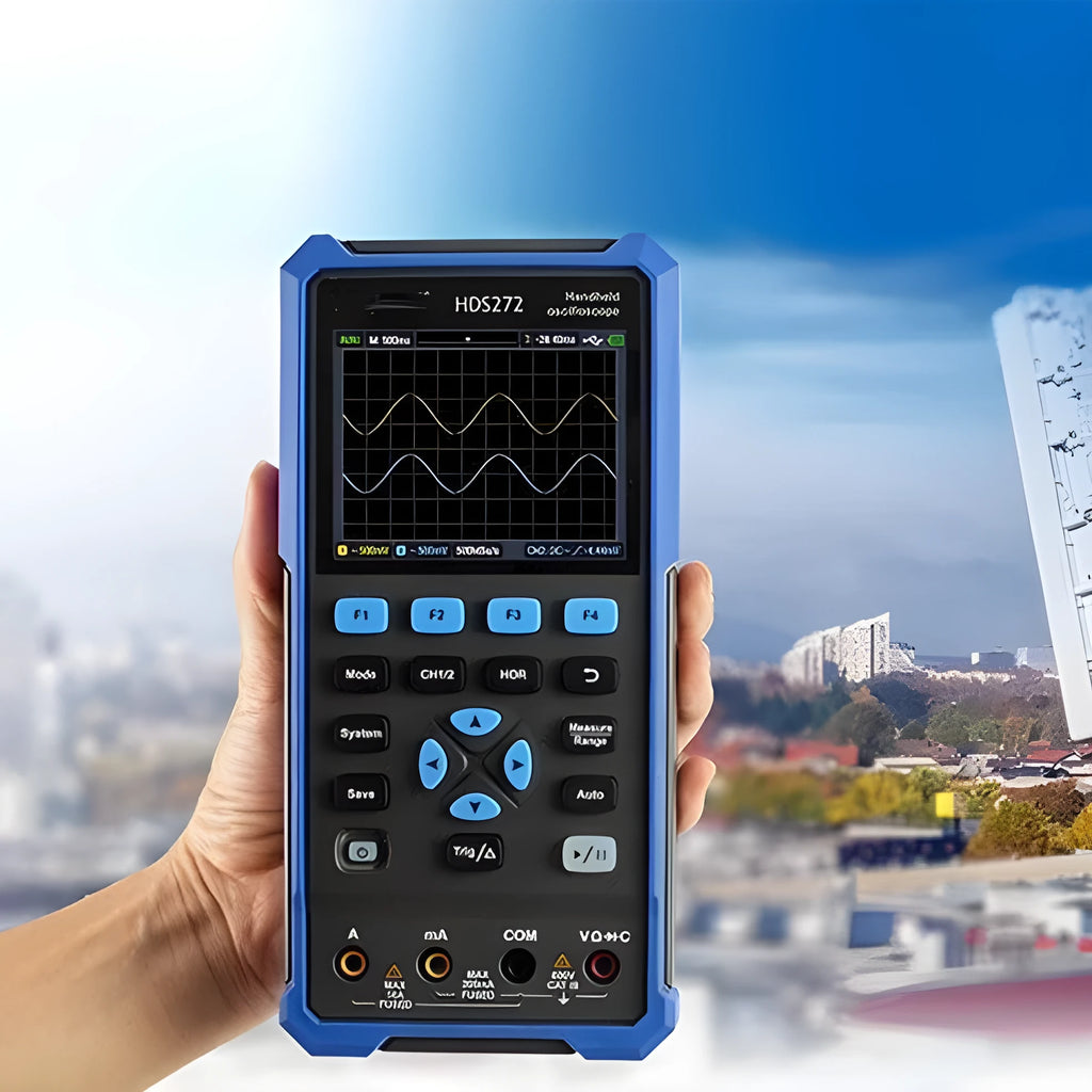 Handheld digital oscilloscope with display screen and probe for automotive electronic testing