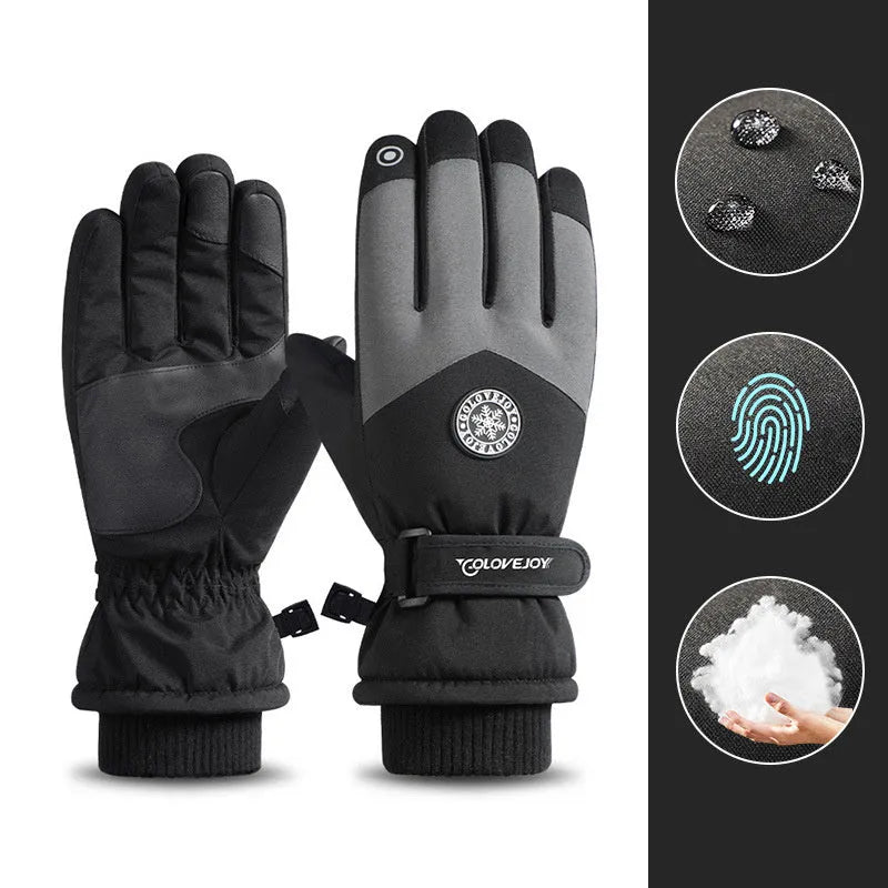 Snowflake cartoon print winter gloves, touchscreen and waterproof, one size, nylon with anti-skid palm
