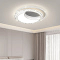 Modern round iron ceiling lamp in black finish mounted on a white ceiling.