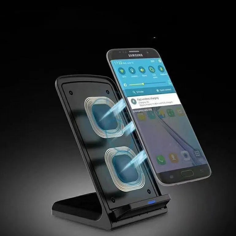 30W fast charging vertical wireless charger desktop stand for iPhone Android in black finish