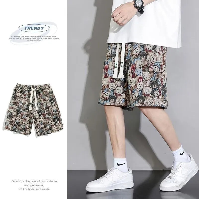 Men's lightweight polyester summer shorts in fifth-length cut showing colour options