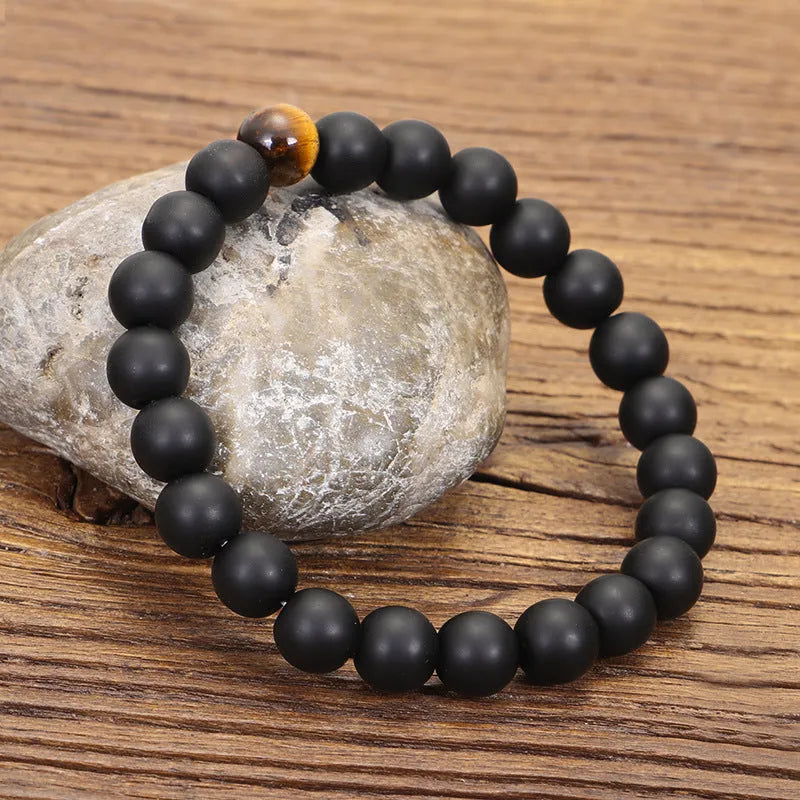 Tiger's eye stone beaded bracelet and necklace set with 108 beads and drop-shaped pendant