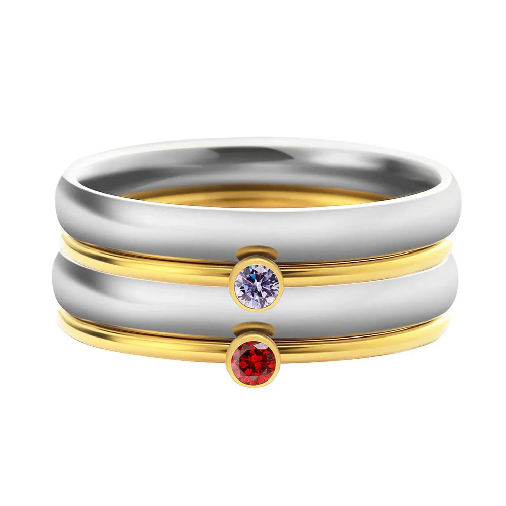 Titanium steel engraved birthstone ring with steel lettering ring handle in geometric shape