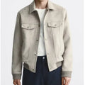 British style suede velvet commuter jacket in spandex available in mink and light grey colours