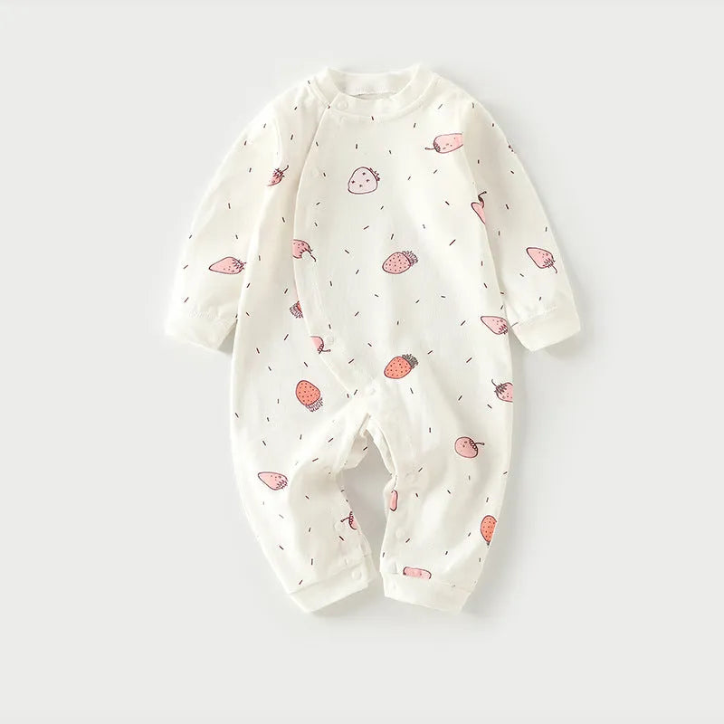 Cotton long climb baby onesie pyjamas in a cartoon print, suitable for newborns.