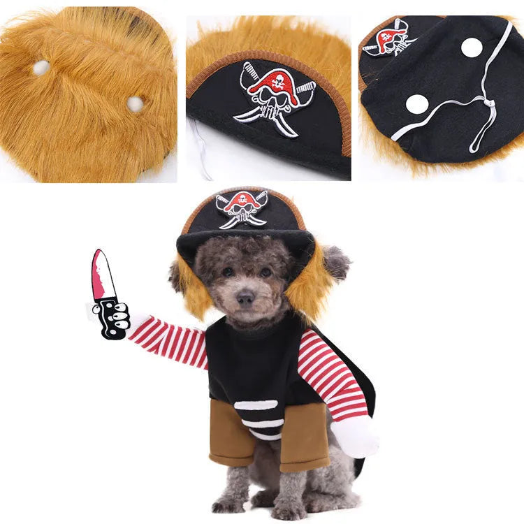 Ourwarm pirate pet costume in colour Pirate with hat and polyester fabric for dogs and cats