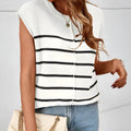 Women's striped sleeveless vest pullover top in acrylic fabric with bone stitching.