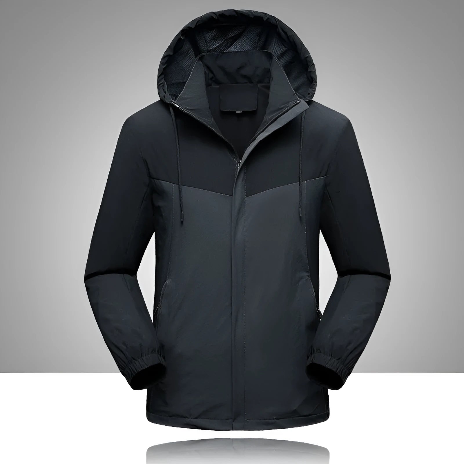 Men's elastic stitching casual jacket in army green with lapel collar, polyester fabric, front view.