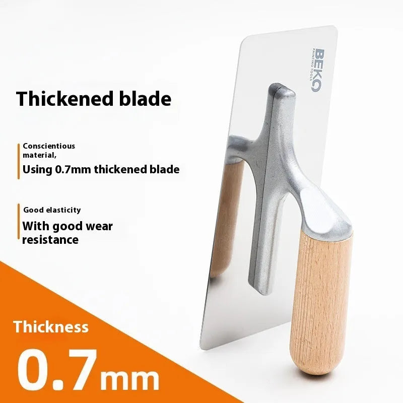 Decorative floor wall putty stainless steel scraper with wooden handle and 0.7mm blade