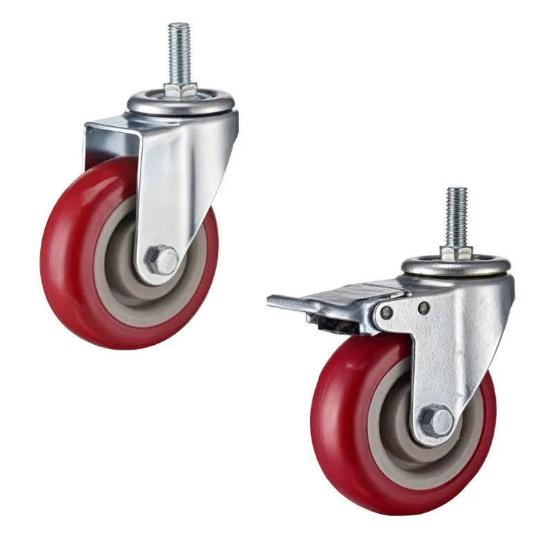 Medium purplish red 3-inch seamless chair cabinet caster with brake for office equipment