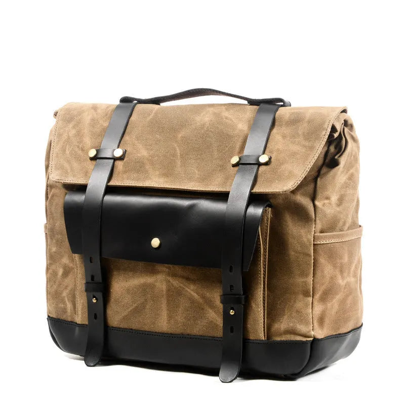 European retro cotton messenger bag for motorcycle helmet storage with rivet details