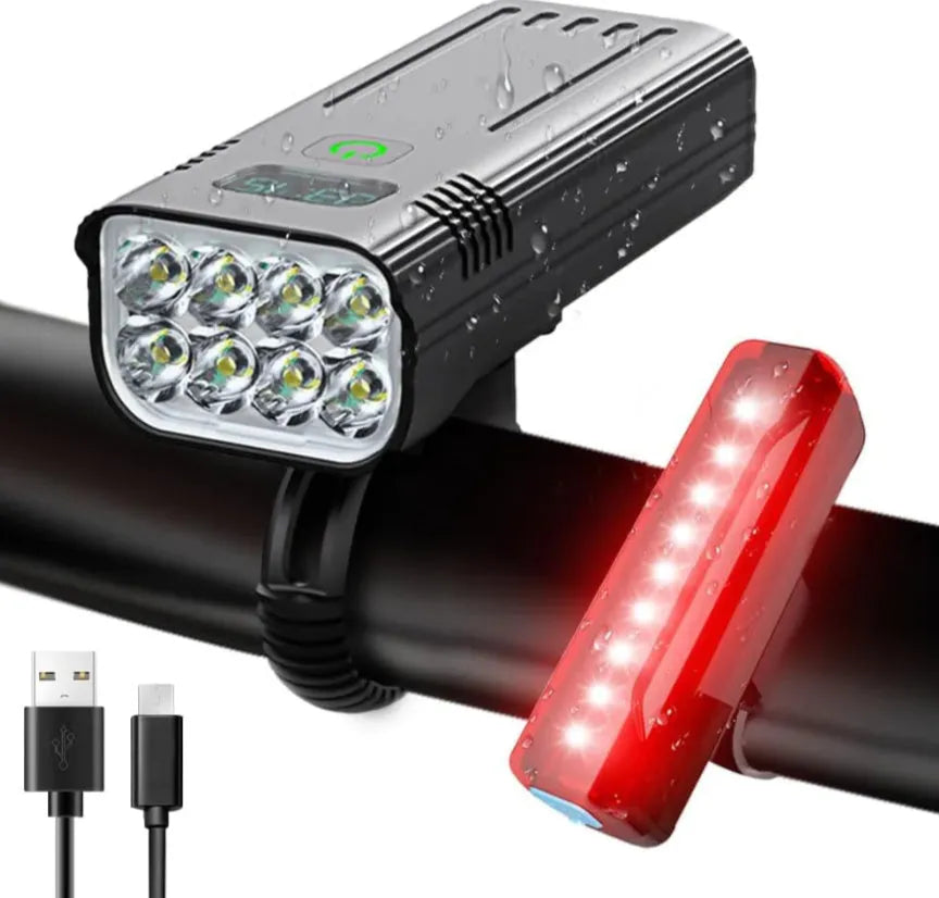 KX12DF black bicycle headlight with digital display mounted on 360-degree rotating bracket