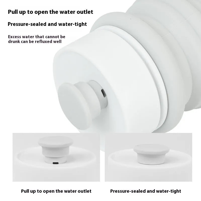 Outdoor pet folding drinking cup made from silicone, with a short and long option, on a white surface