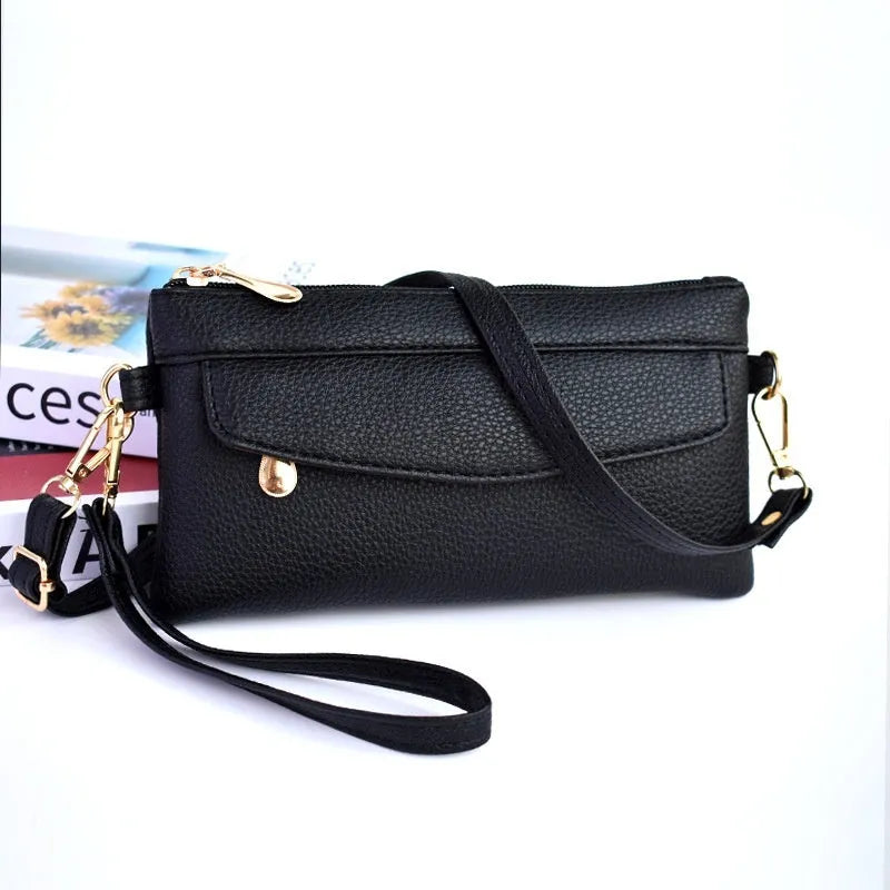 Soft PU leather women's crossbody shoulder bag in horizontal square shape with zipper pocket
