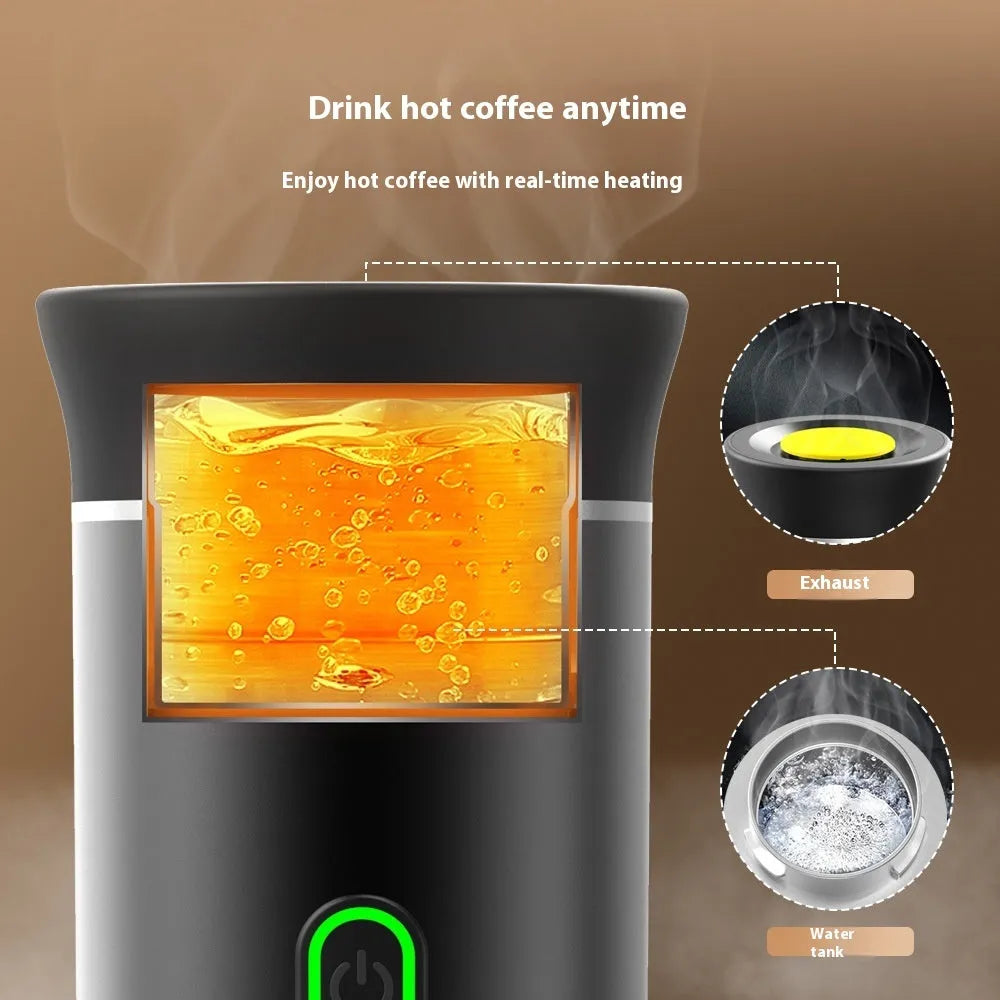 Portable 3-in-1 espresso machine in black grey green silver white colours with USB cable