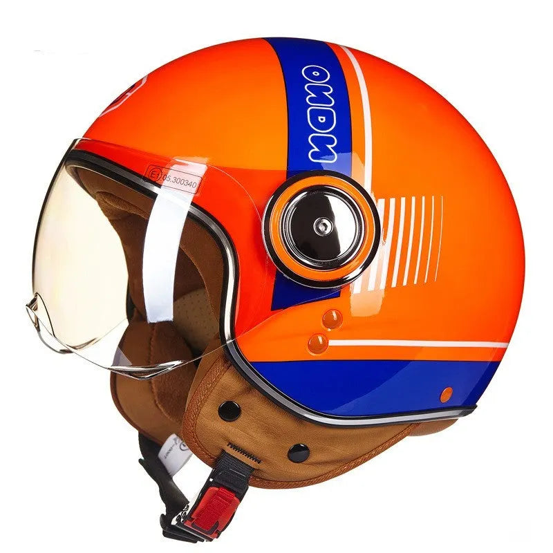 Retro style half helmet for battery cars in bright two-tone colour with lightweight ABS construction