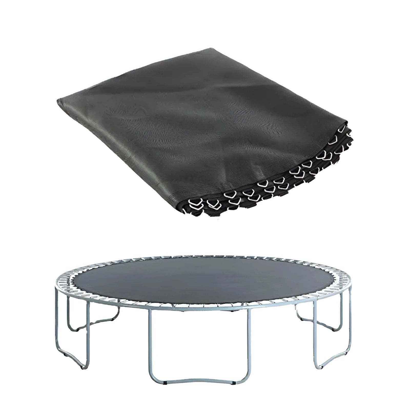 Round elastic bungee fabric sheet for trampolines with button fasteners around edge