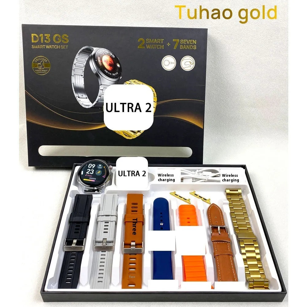 Original D13 GS smart watch case strap in black with IPS screen and touch button showing heart rate display
