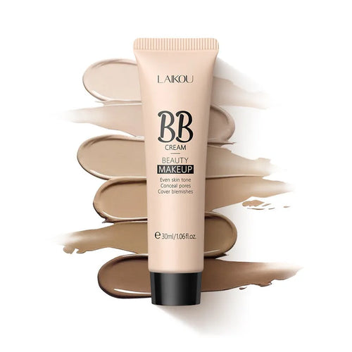 30ml tube of BB cream makeup shown with nine shade options from light to dark.