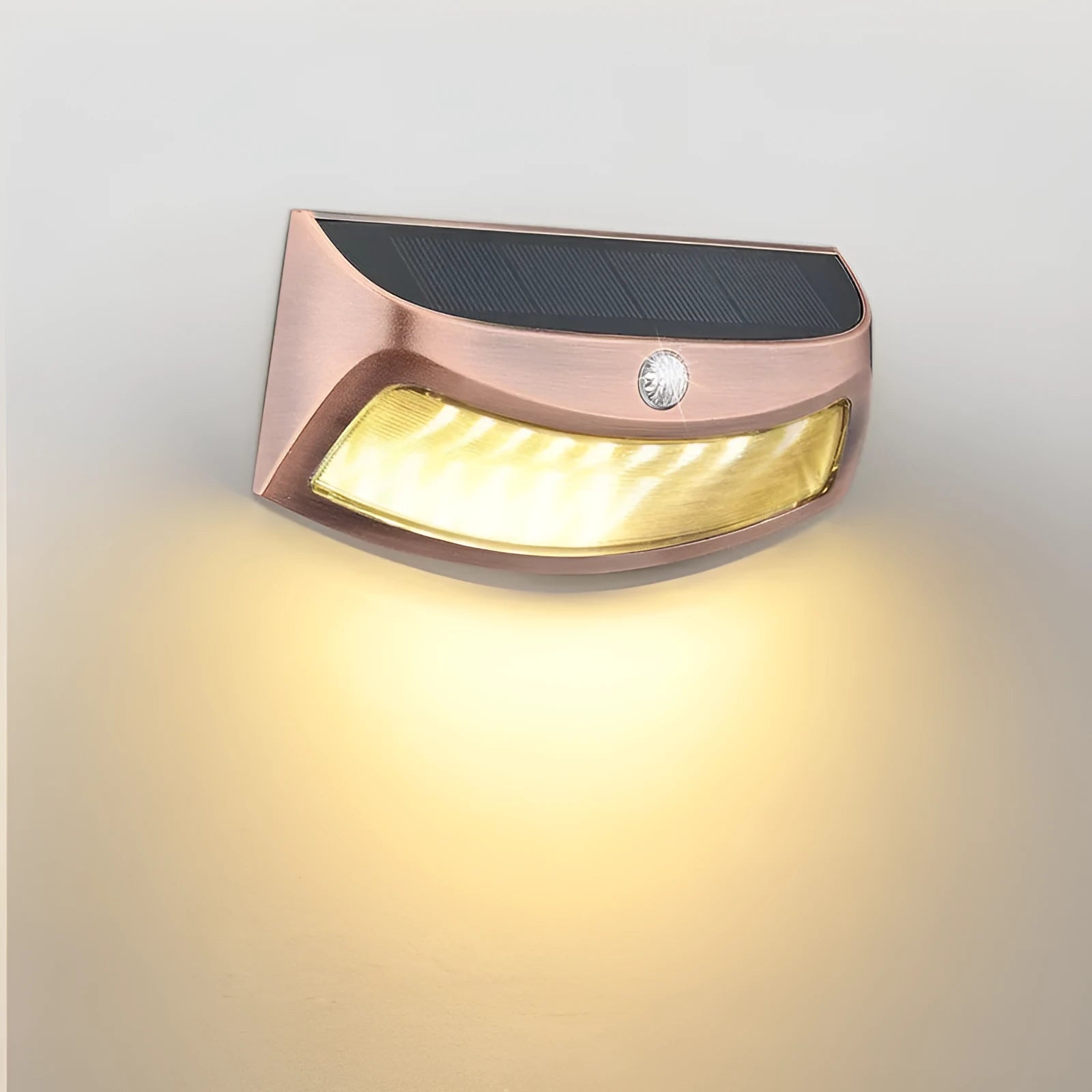 Solar-powered outdoor wall lamp with smiling face design for garden or courtyard lighting.