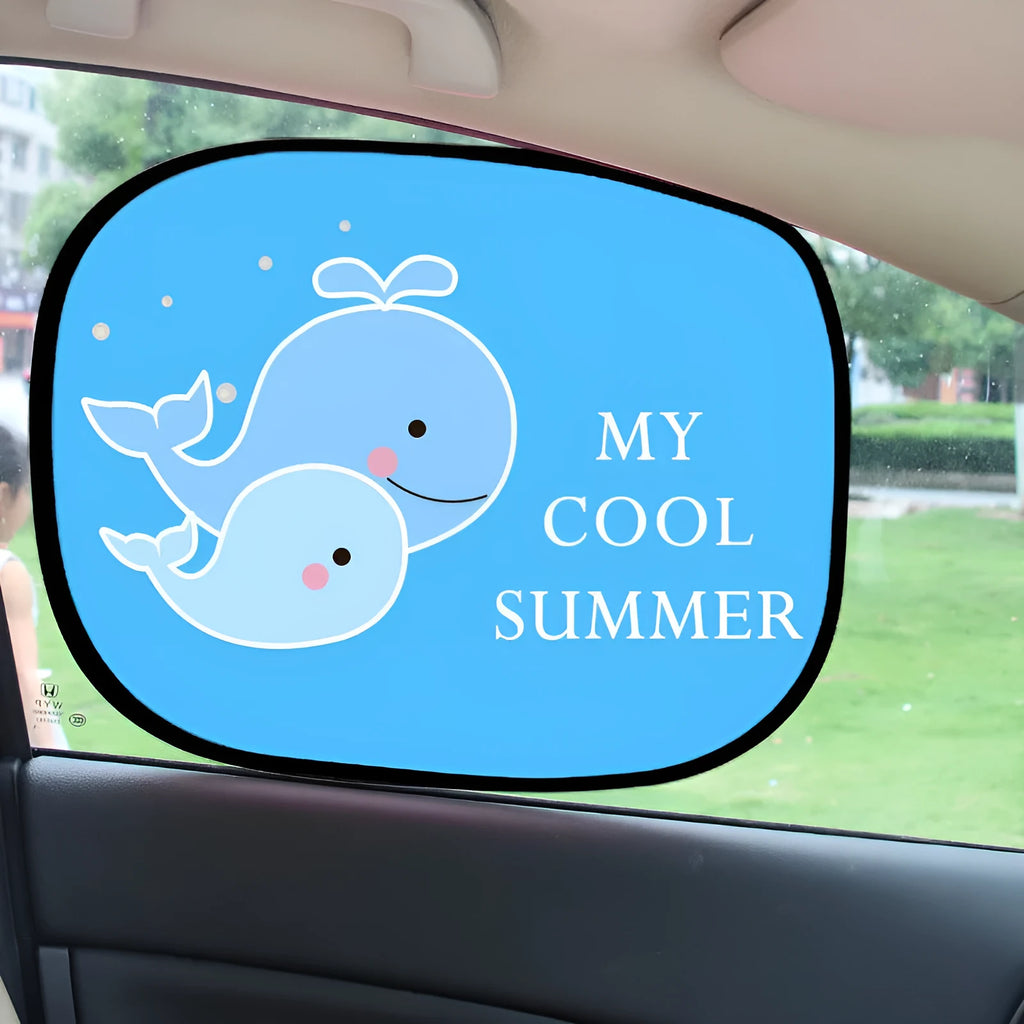 Pair of electrostatic car side window sunshades with animal design on nylon mesh