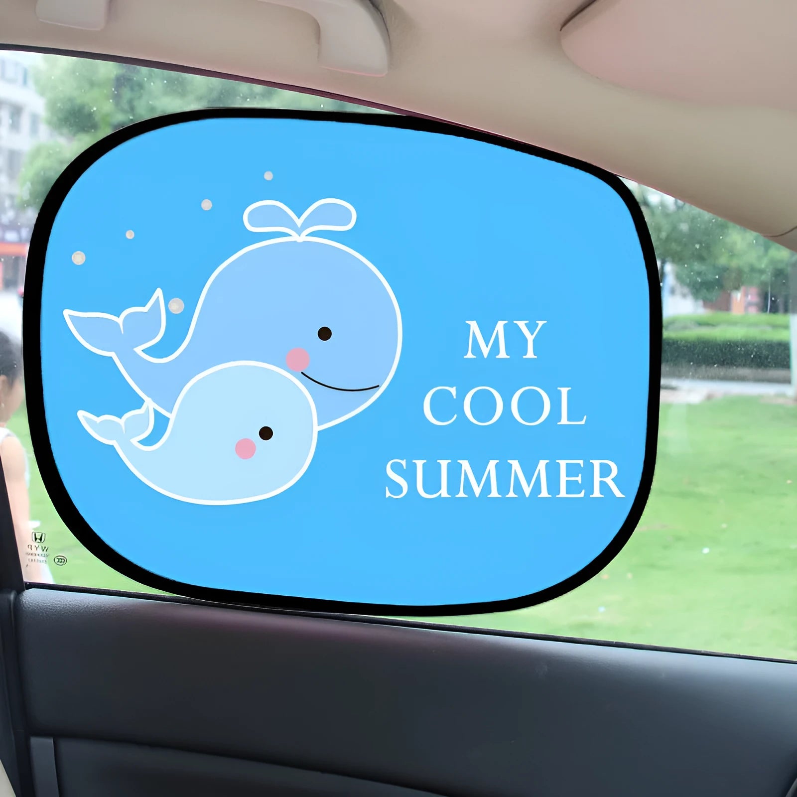 Pair of electrostatic car side window sunshades with animal design on nylon mesh