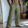 Cotton and linen straight-leg casual trousers in British style with straight leg openings
