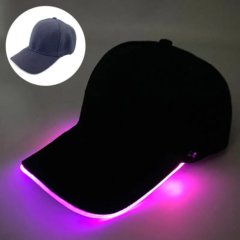 Halloween LED baseball cap showing integrated lighting effects in various pumpkin and solid colour designs