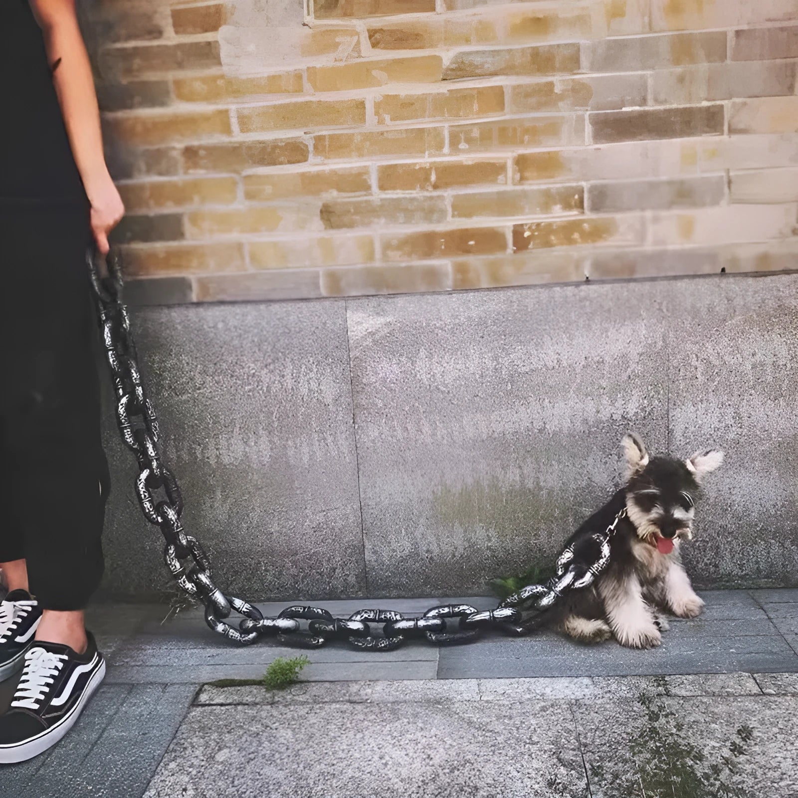 Simulated dog leash filming prop with rough rope design in antique bronze finish
