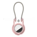 Airtag anti-lost keychain with stainless steel wire rope and PC housing in transparent pink